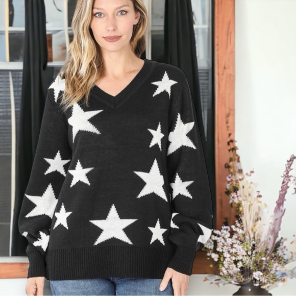 Star Print V-Neck Sweater - Picture 2 of 3